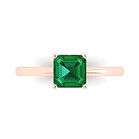Clara Pucci 1.0 carat Asscher Cut Solitaire Simulated Emerald Proposal Wedding Bridal Anniversary Ring 18K Rose Gold