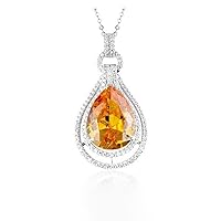 Navnita Jewellers 3.50 Ct Pear Cut Citrine & Simulated Diamond Tear Halo Pendant Necklace With 18