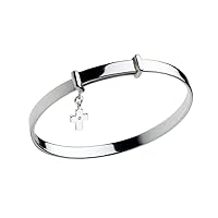 Boy & Girl Sterling Silver Diamond Cross Charm Bangle Bracelet (4 1/4-6 in)