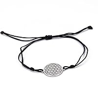 Flower Of Life Pendant Bracelet For Women Stainless Steel Geometry Style Hollow Out Flower of Life Double Rope Bracelet Inspirational Adjustable Bracelet Jewelry