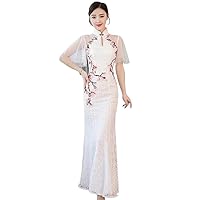 Traditional Chinese Qipao Dress Improved Cheongsam National Flower Embroidery lace Evening