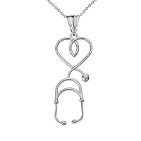 Stethoscope Heart Pendant Necklace in White Gold - Gold Purity:: 10K, Pendant/Necklace Option: Pendant Only