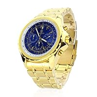 Blue 6 Hands Dial Gold Color Stainless Steel Wrist Watch PO004SGBLU
