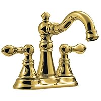 Derengge Two Handle Bathroom Faucet Polished Brass Bathroom Sink Faucet 3 Hole with Pop up Drain Assembly, Classic 4 Inch Centerset Lavatory Faucet with 360° Swivel Spout,F-0048-PB