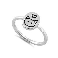 925 Sterling Silver Platinum plated Cat Face Stackable Art Deco Love Ring Girls Jewelry