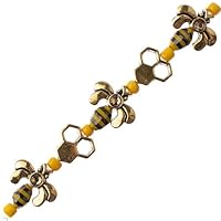 John Bead 5 inch Bead Strand Honeycomb and Bees Yellow and Black Antique Gold Details