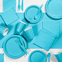 Bermuda Blue Party Decorations, Color Disposable Plates, Napkins, Cups, and Cutlery for 24 People, Box of 245 Pieces