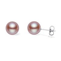 14k White Gold AAAA Quality Pink Freshwater Cultured Pearl Stud Earrings for Women - PremiumPearl