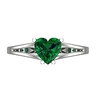 Clara Pucci 1.45ct Heart Cut Solitaire split shank Simulated Green Emerald 4-Prong Classic Statement Ring 14k White Gold for Women