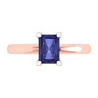 1.05 ct Emerald Cut Solitaire Genuine Simulated Blue Tanzanite Stunning Classic Statement Ring 14k Rose Gold for Women