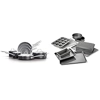 Calphalon 11-Piece Pots and Pans Set, Oil-Infused Ceramic Cookware, Dark Grey & Nonstick Bakeware Set, 10-Piece Set Includes Baking Sheet, Cookie Sheet, Cake Pans, Muffin Pan, and More, Silver