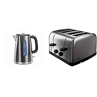 Russell Hobbs 23211 Luna Quiet Boil Electric Kettle, Stainless Steel, 3000 W, 1.7 Litre, Grey & 18790 Futura 4-Slice Toaster, 1500 W, Stainless Steel Silver, Four Slice