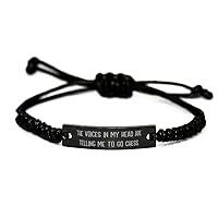 The Voices in My Head are Telling Me to Go Chess. Black Rope Bracelet, Chess Present from, Useful Engraved Bracelet for Friends