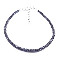 100% Natural Blue Sapphire Gemstone Faceted Beads Bracelet 7 Inch,AAA+++ Grade Natural Sapphire,Blue Sapphire Rondelle Beads,, 3-4 mm