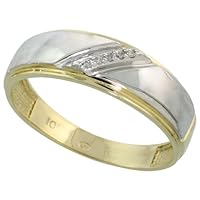 10k White Gold Men's Diamond Wedding Band, 1/4 inch wide