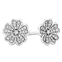 1/10 CT Round Cubic Zirconia Flower Fashion Stud Earrings 14K White Gold Finish