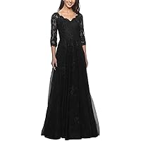 Women's Lace Applique Mother of The Bride Dress Tulle with Sleeves Evening Formal Gowns