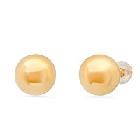 Amazon Collection Women's 14Kt Ball Stud Earrings 9mm With Silicone Covered Pushbacks, Gold, One Size