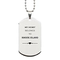 Proud Rhode Island State Gifts, My heart belongs to Rhode Island, Lovely Birthday Rhode Island State Silver Dog Tag For Men Women