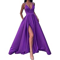 Suspender V Neck Satin Off Shoulder Dress High Split Evening Gowns Women Puffy Prom Dresses Fashion Party Cocktail Gown