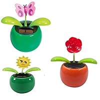 Navillus Mothers Day! Set of 3 Dancing Flowers 1 Butterfly +1 Sunflower+ 1 Rose in Assorted Colorful Pots Solar Toy Holiday Birthday Gift Home Decor
