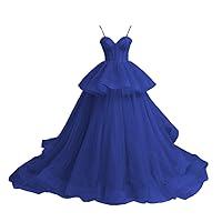 Women's Puffy Prom Dresses Tiered Tulle Long Ball Gowns Spaghetti Straps Quinceanera Dress R025