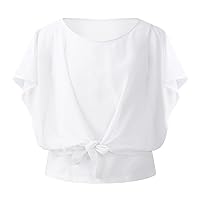 Kids Girls Solid Color Butterfly Sleeve Lace Up Chiffon T-Shirt Tops Dance Casual Lightweight Blouses