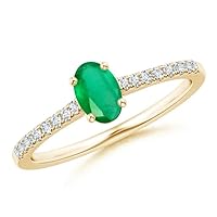 Oval Shape Green Emerald CZ Diamond Solitaire with Accents Ring 925 Sterling Silver 18k Yellow Gold May Birthstone Gemstone Jewelry Wedding Engagement Women Birthday Gift