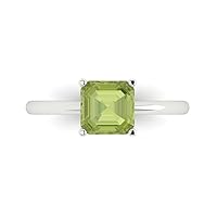 Clara Pucci 1.6 ct Brilliant Asscher Cut Solitaire Green Peridot Classic Anniversary Promise Bridal ring Solid 18K White Gold for Women