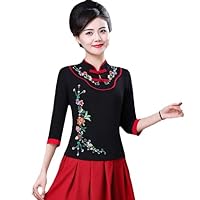 Chinese Style Qipao Shirt for Women Blue White Hanfu Embroidery Retro Summer Loose Han Fu Traditional Blouse Top