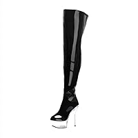15cm Over The Knee Boots Patent Leather Fashion Sexy Fetish 6Inch Round Toe Exotic Nightclub High Heels Crossdress Gothic Shoes