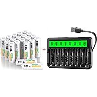 EBL 20-Counts AA Rechargeable Batteries and 8 Bay Newest Version LCD Battery Charger
