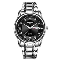Men's Watch Quartz Watch - Luminous Waterproof Men's Watch Date Cycle Double Calendar Casual Business Men's Watch Steel Strip (Black-1)