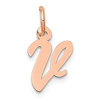 14k Rose Gold Small Script Letter V Initial Charm Pendant Necklace Jewelry Gifts for Women