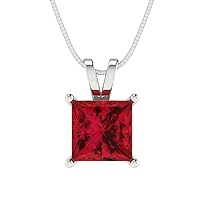 2.0 ct Princess Cut Designer Simulated Diamond Red Ruby Solitaire Pendant Necklace With 16