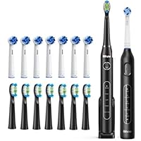 Bitvae Ultrasonic & Rotating Electric Toothbrushes Bundle for Adults and Kids, 16 Replacement Toothbrush Heads, 5 Modes, 60-Day Battery Life, Black & Black