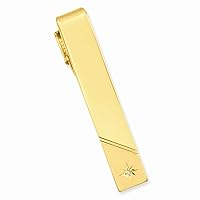 Gold Plated Solid Polished and satin Engravable (front only) .01 Ct. Diamond Polished Florentined Tie Bar Measures 53x8mm Wide Jewelry Gifts for Men