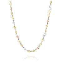 Tri Color Gold Beaded Necklace, 14k Gold Chain, Station Tri Color Gold Balls