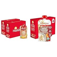 Happy Baby Organics Clearly Crafted Stage 2 Baby Food, Bananas, Raspberries & Oats (Pack of 16) & Happy Tot Organics Super Morning Stage 4, Apple Cinnamon, Yogurt, Oats Pack of 8)