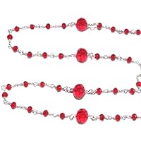 Red Garnet Alternate Faceted Rondelle Gemstone Beaded Rosary Chain by Foot For Jewelry Making - Silver Handmade Beaded Chain Connectors - Wire Wrapped Bead Chain Necklaces