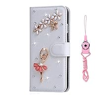for Moto One 5G Ace, Bling Leather Wallet Flip Protective Phone case & Neck Strap [Kickstand] [Card Slots] [Magnetic Closure] for Motorola Moto One 5G Ace (Ballet Girl)