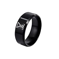 Stainless Steel Sigil of Lucifer Ring Sulfur Satanic Symbol Band Rings Elegant Sigillum Satanas Amulet Jewelry Anniversary Finger Ring for Men Women,Size 6-12