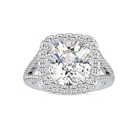 Kiara Gems 7 CT Cushion Moissanite Engagement Ring Wedding Band Vintage Solitaire Halo Setting Silver Jewelry Anniversary Promise Vintage Ring Gift