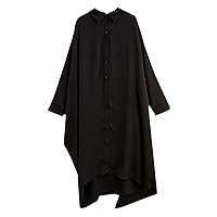 Oversized Black Vintage Irregular Shirt Dresses for Women Long Sleeve Loose Casual Long Dress Clothes Spring Autumn