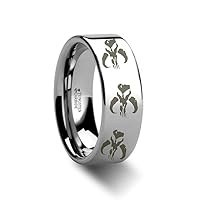 Mandalorian Symbol Star Wars Polished Tungsten Engraved Ring Jewelry - 2mm - 12mm