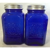Cobalt Blue Glass Salt & Pepper Shaker Set - Embossed