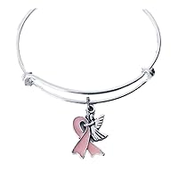 Pink Awareness Guardian Angel Charm Bracelet Breast Cancer Inspirational Gift for Breast Cancer Survivor