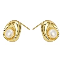 Silver Earrings for Women with Pearl Hypoallergenic Earrings Ellipse Stud Earrings Handmade Jewelry for Girls
