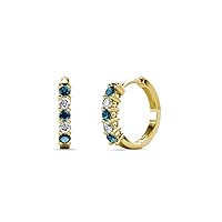 Petite Blue and White Diamond Womens Hoop Earrings 0.30 ctw in 14K Gold