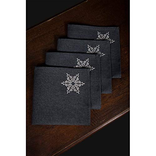 Xia Home Fashions XD17141 Glisten Snowflake Embroidered Christmas Napkins, 20 by 20-Inch, Grey, 4 Piece